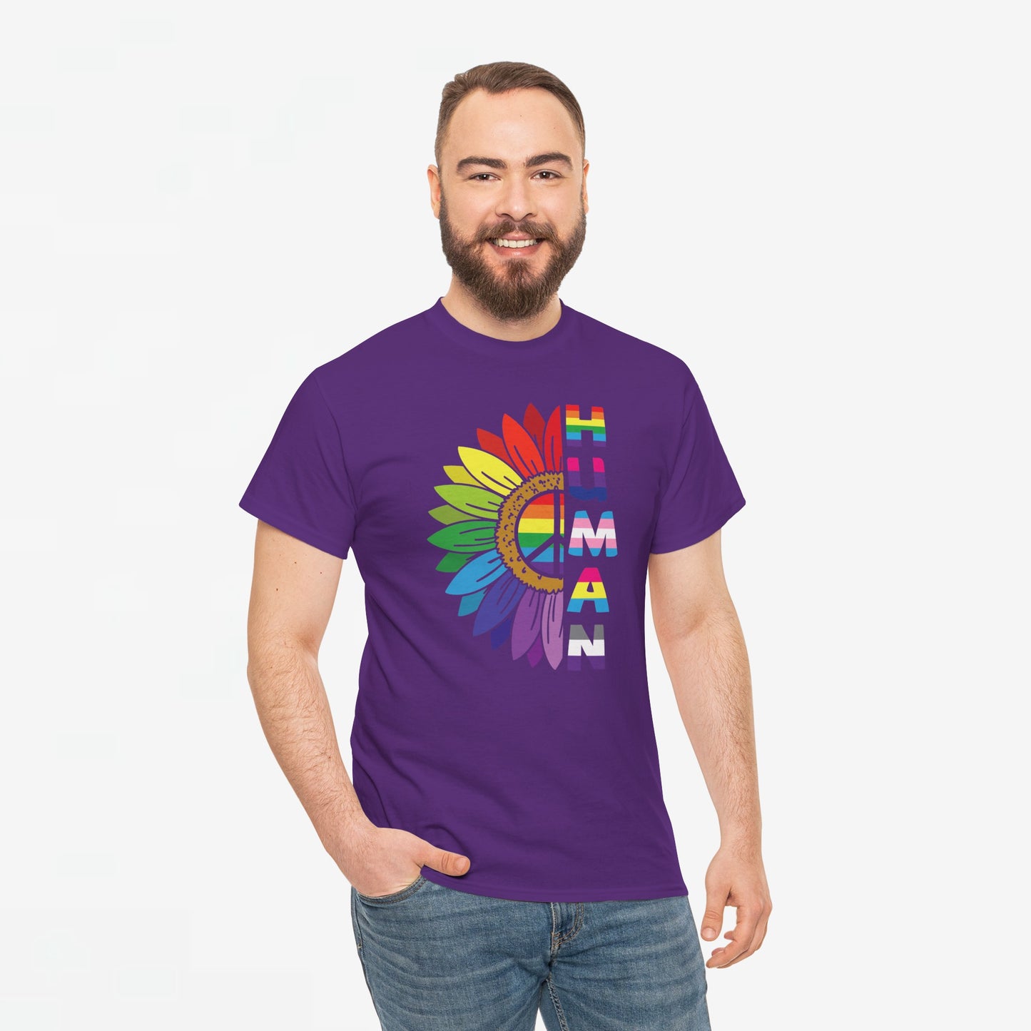 Gay Pride T-shirt - Regenboog Human (witte tekst) - Oversized #4