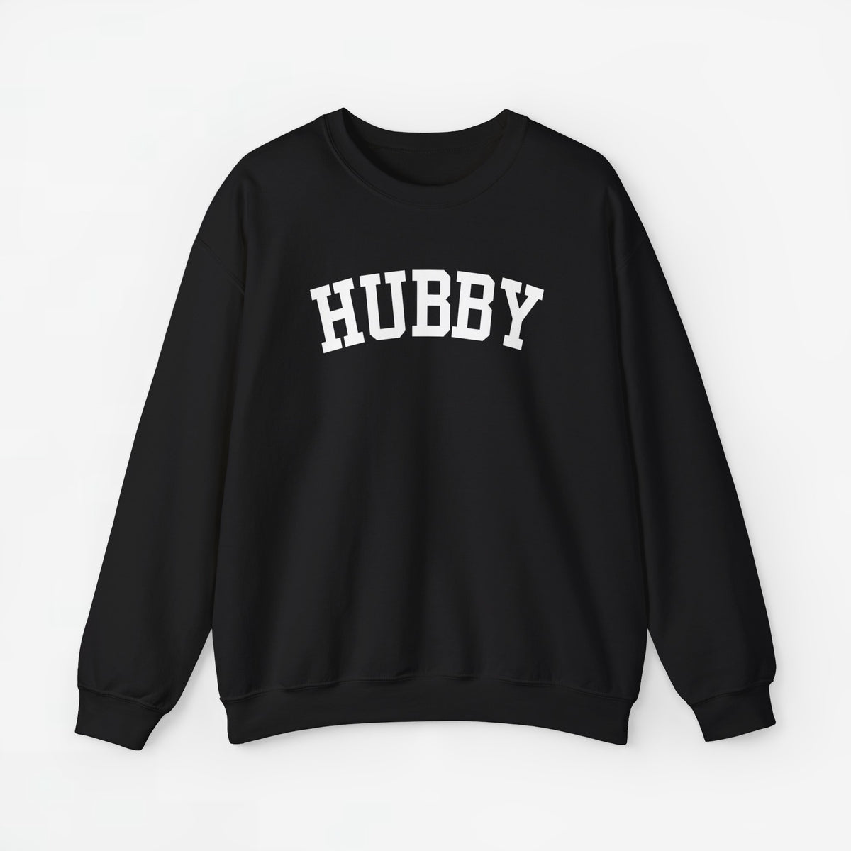 Sweatshirt met tekst HUBBY, zwart, lange mouwen en ronde hals.