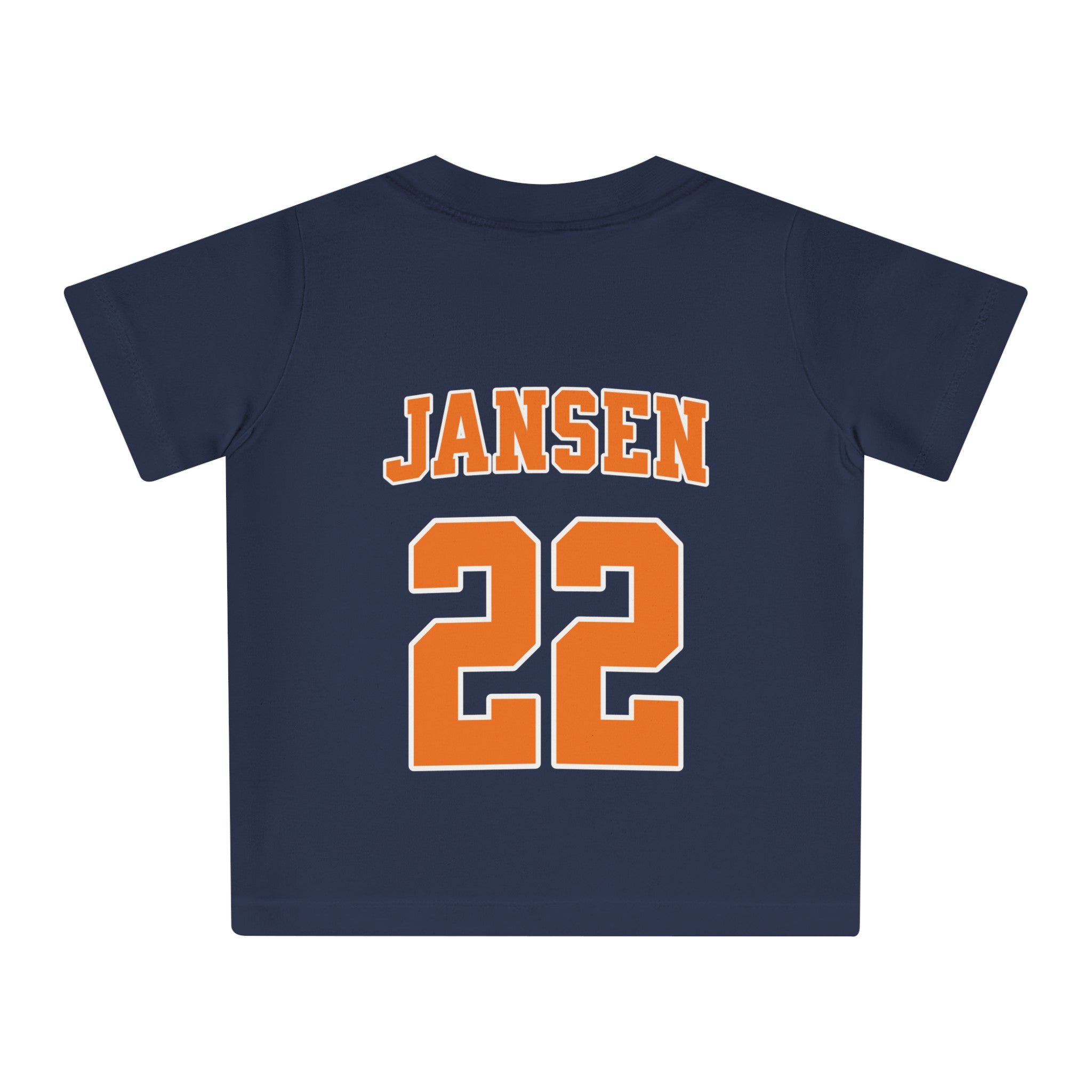 Baby T-shirt voor EK, WK en Koningsdag - Personaliseer met Naam, Jaar & Rugnummer - ORANJE