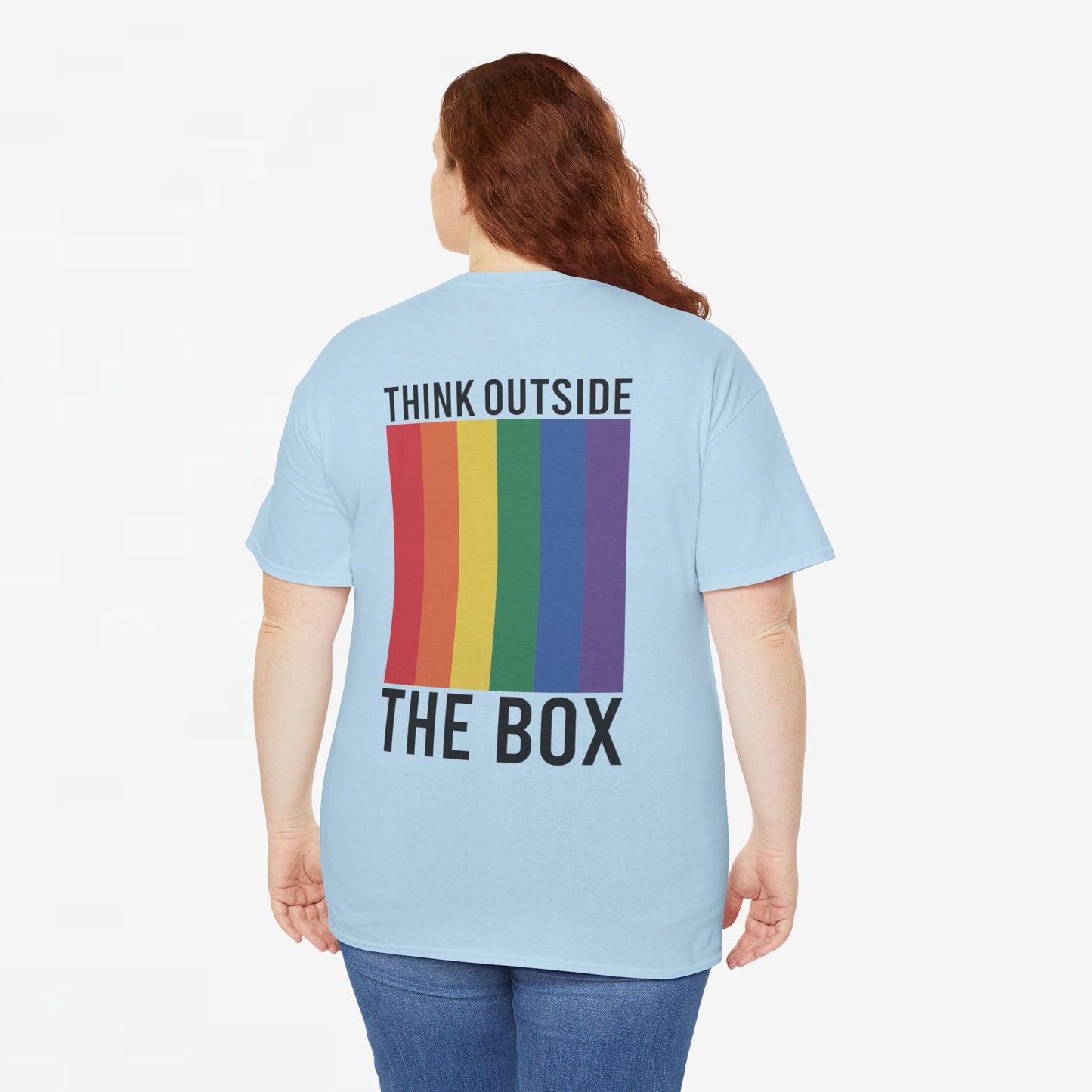 Gay Pride T-shirt - Think Outside The Box (zwarte tekst) - Back Print - Oversized #29