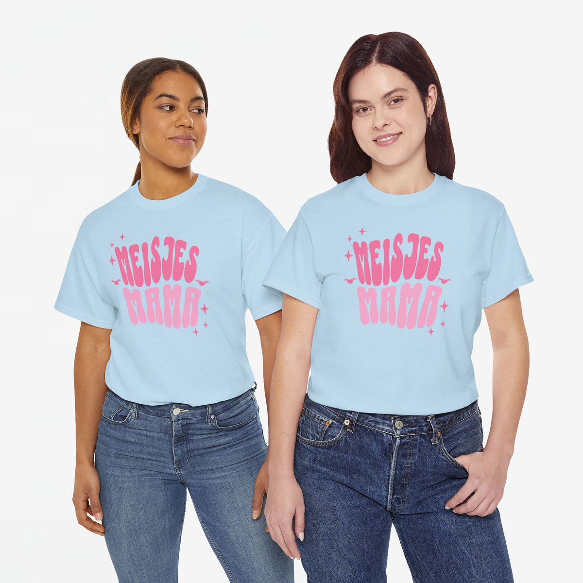 Lichtblauw meisjes T-shirt set met roze tekstprint op de borst