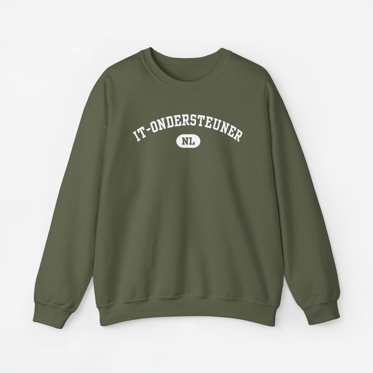 Olijfgroene sweater met ronde hals en borstprint, lange mouwen