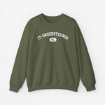 Olijfgroene sweater met ronde hals en borstprint, lange mouwen