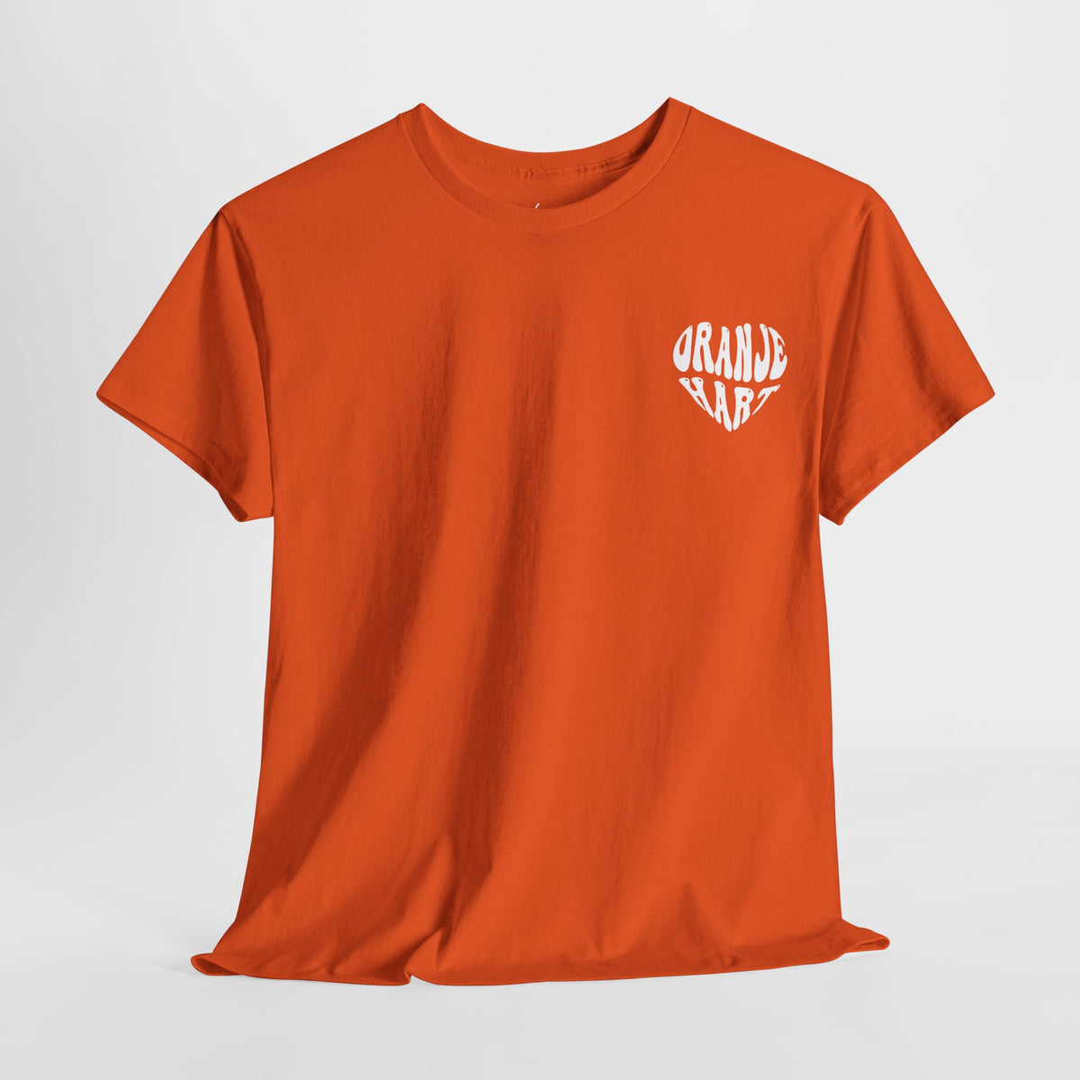 Oranje dames T-shirt met kleine oranje borstprint