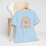 Lichtblauw T-shirt met regenboogboog bloemenprint en 'MAMA' opdruk
