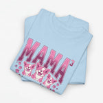 Lichtblauw oversized t-shirt met roze 'MAMA' opdruk en drie hondenfiguren
