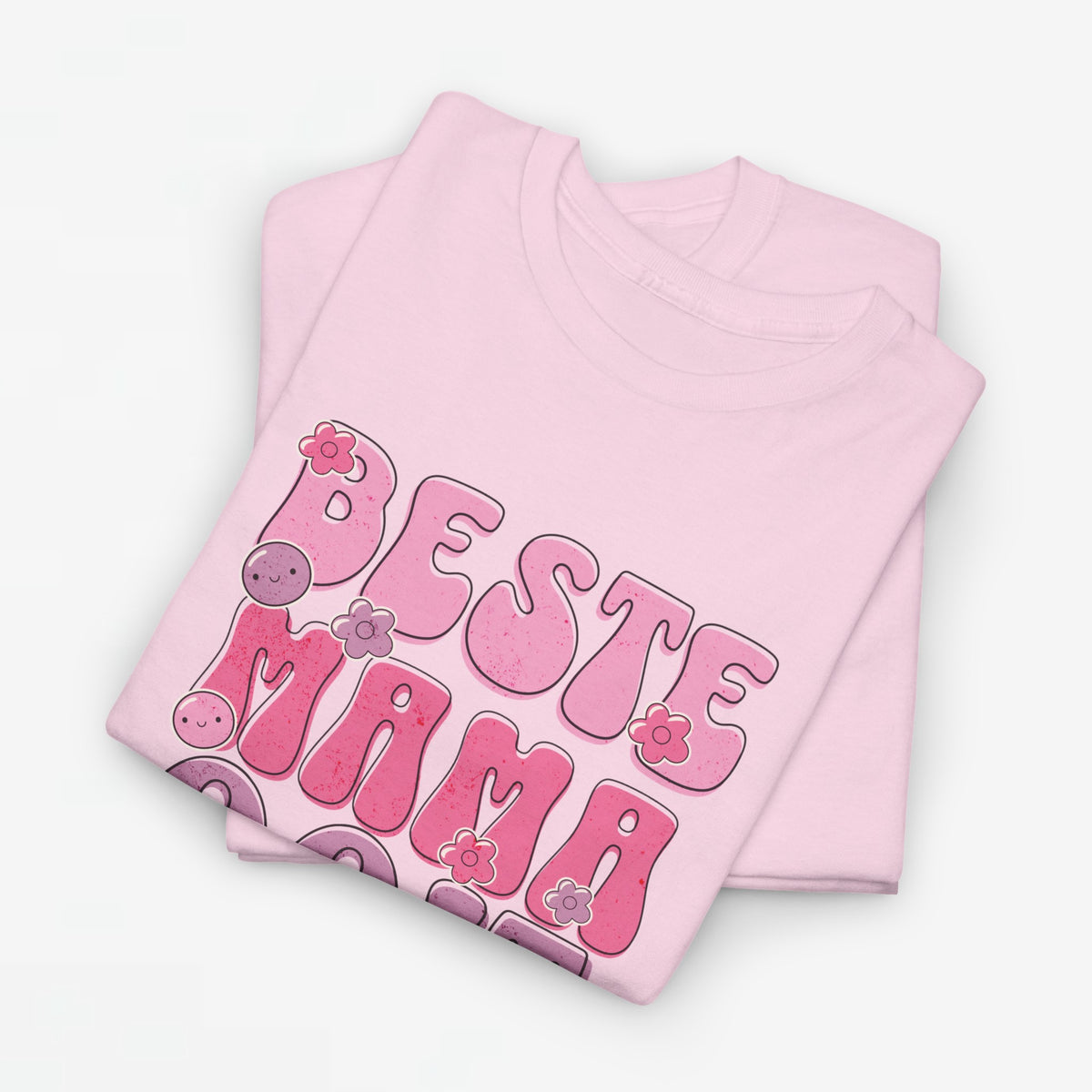 Roze oversized T-shirt met 'Beste Mama Ooit' opdruk en roze dierenillustratie.