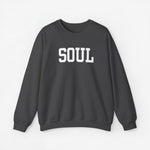 Donkergrijze sweater met opdruk 'SOUL' en lange mouwen
