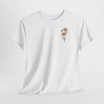 Wit T-shirt met kleine bloemenprint van geboortemaand op de borst