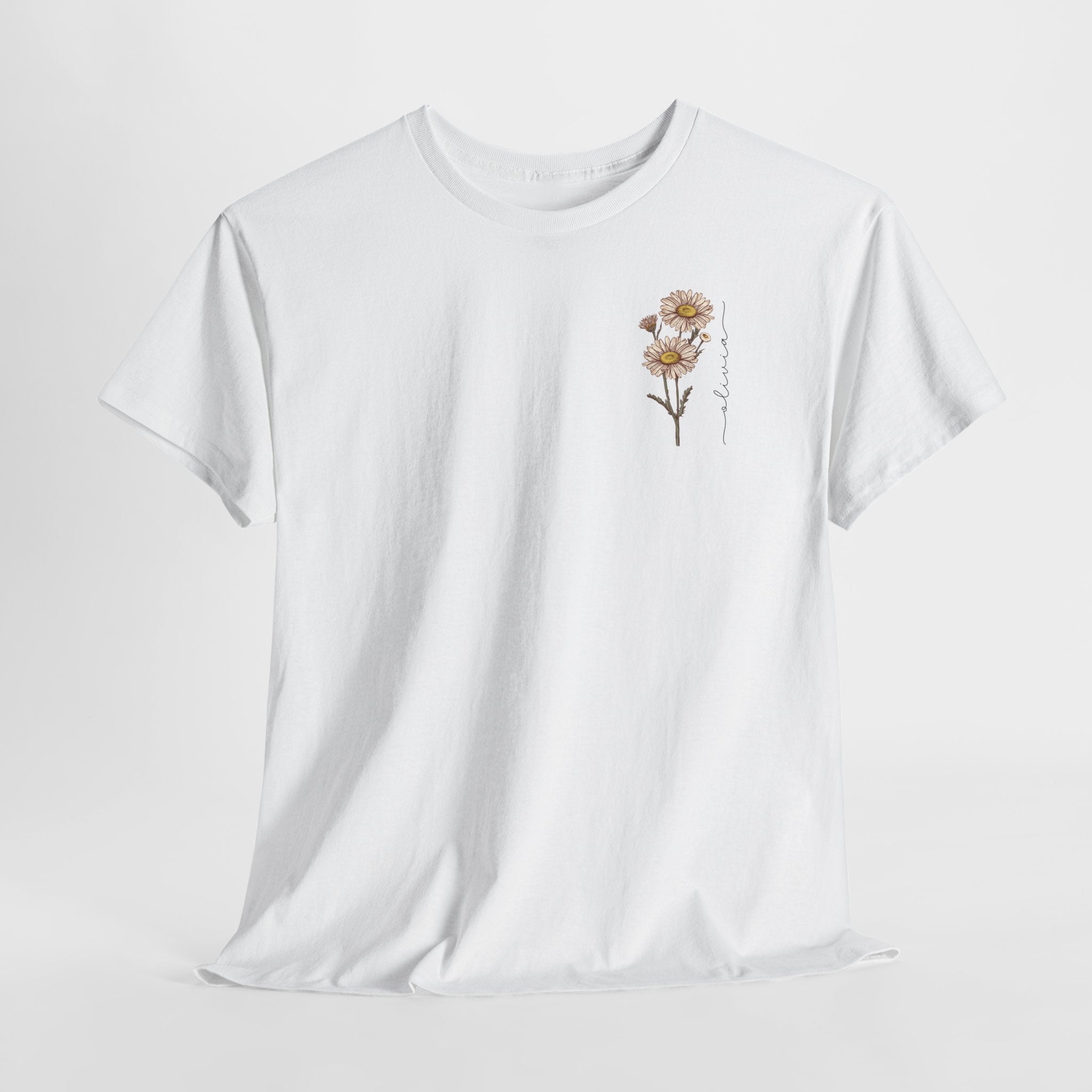 Gepersonaliseerde Moederdag Mama Cadeau - T-shirt - Geboortemaand bloem met naam - kleine print (zwarte tekst)