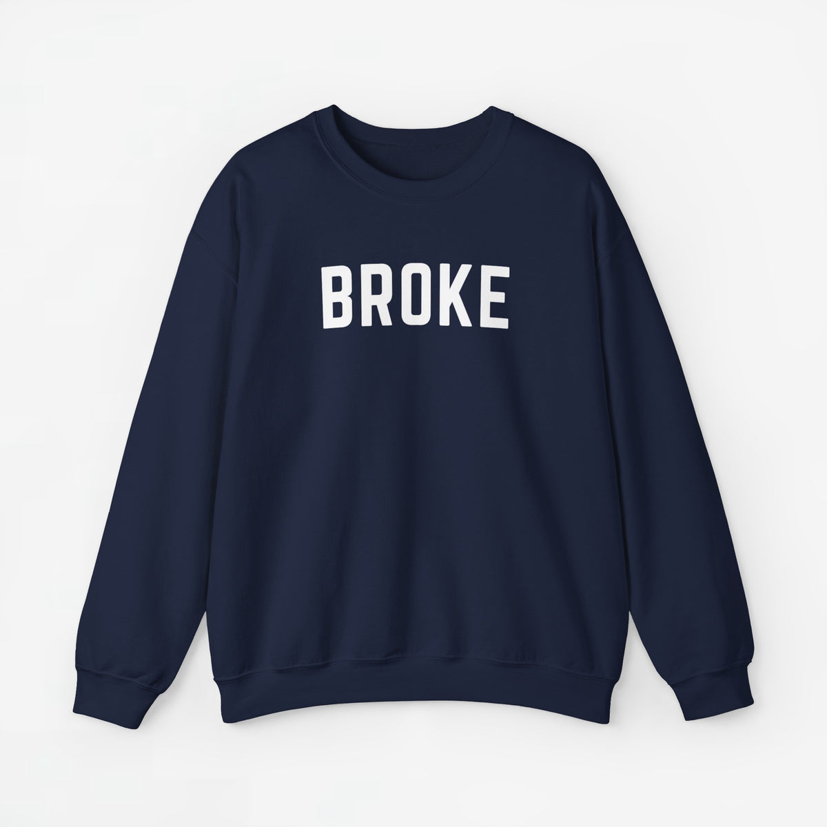 Sweatshirt met lange mouwen in donkerblauw met tekst BROKE op de borst.