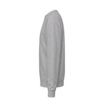 Sport grey varsity sweater, zijaanzicht met lange mouwen en geribde zoom