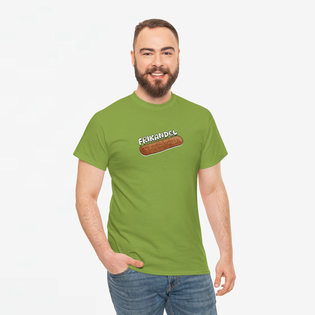 Oversized T-shirt groen met ronde hals en frikandel-frontprint
