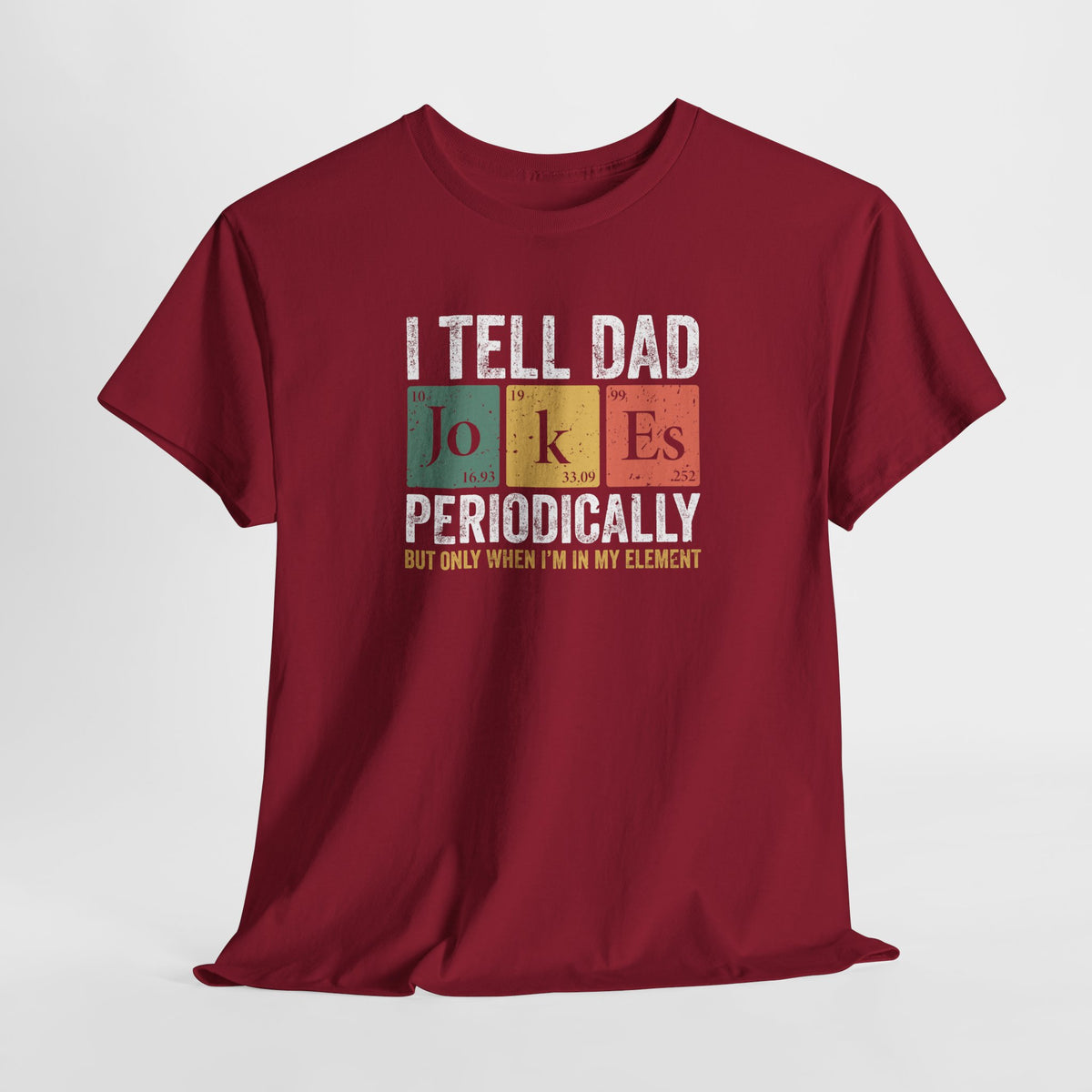 Bordeauxrood T-shirt met opdruk I TELL DAD JOKES PERIODICALLY, ronde hals