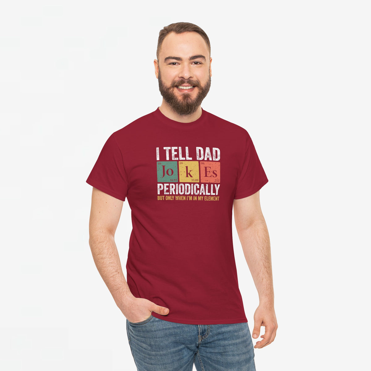 Bordeauxrood T-shirt met tekstopdruk I TELL DAD JOKES PERIODICALLY, ronde hals