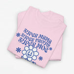 Oversized lichtroze t-shirt met blauwe moederdag-tekst en bloem/knuffelprint