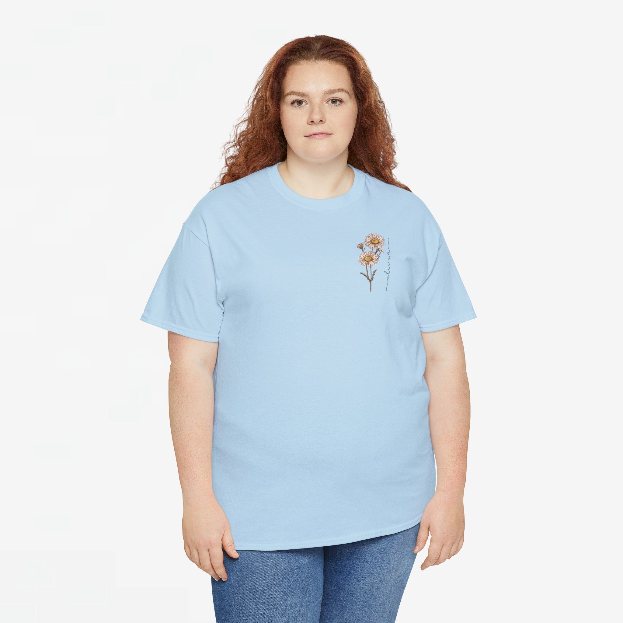 Gepersonaliseerde Moederdag Mama Cadeau - T-shirt - Geboortemaand bloem met naam - kleine print (zwarte tekst)