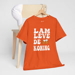 Heren oversized T-shirt oranje met witte tekstprint “LAM LEVE DE KONING”