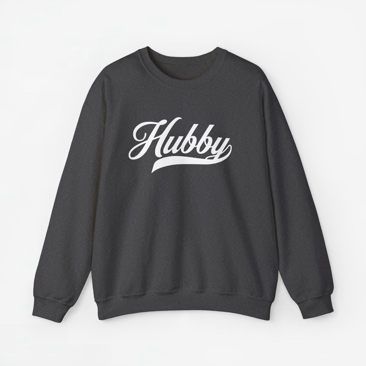 Antracietgrijze sweatshirt met opdruk “Hubby” en ronde hals