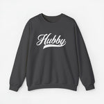 Antracietgrijze sweatshirt met opdruk “Hubby” en ronde hals