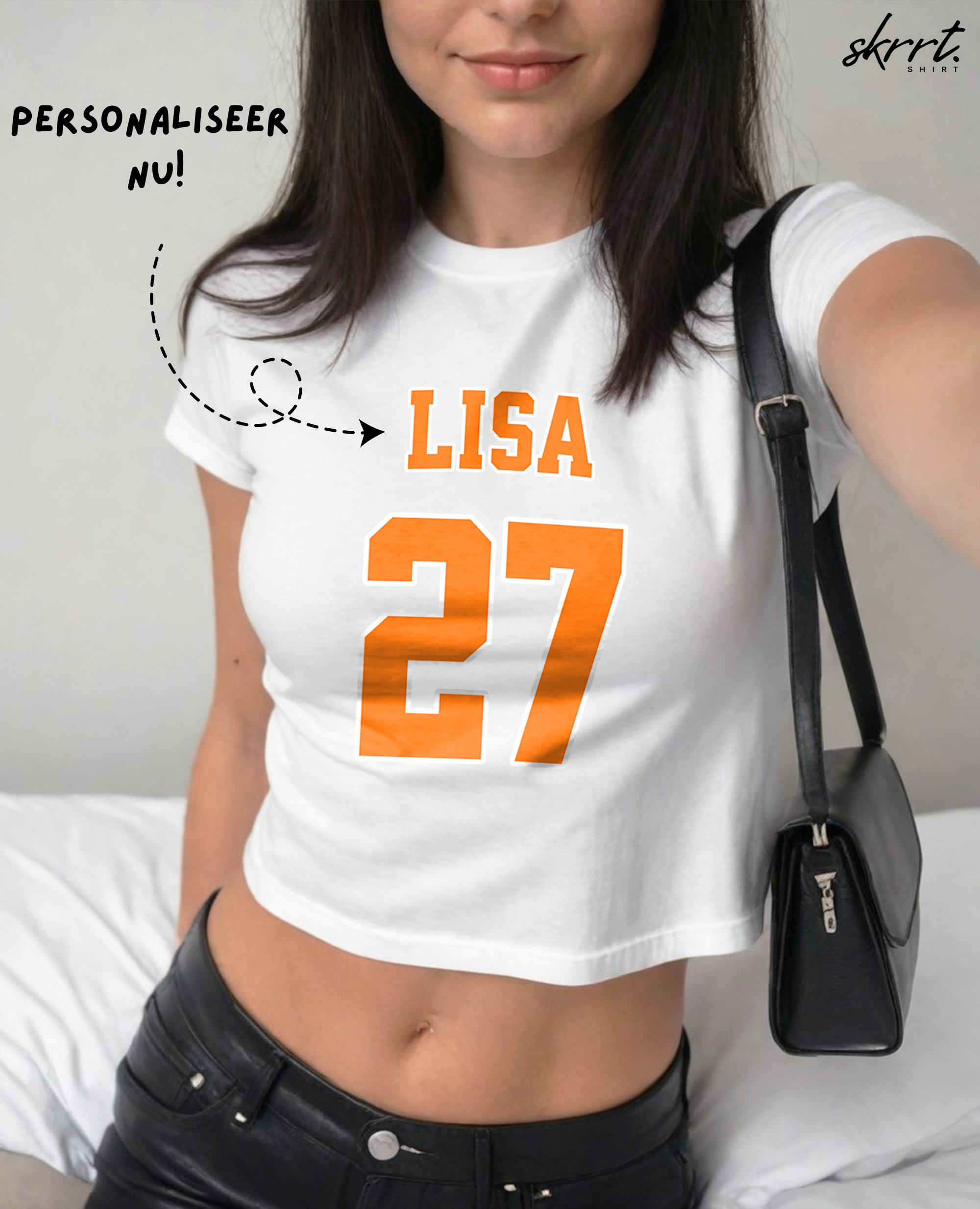 Oranje Cropped T-shirt voor Dames- Met Naam & Rugnummer