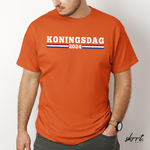 Oranje heren T-shirt met witte 'KONINGSDAG 2024' tekstprint op de borst