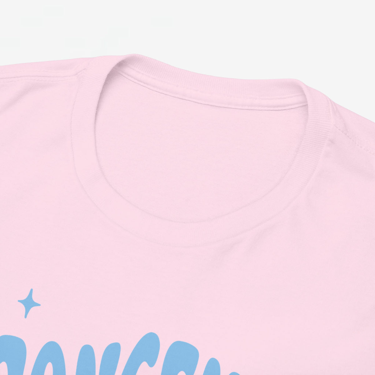 Roze T-shirt kraag met close-up stof en blauwe printgedeelte