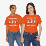 Oversized oranje T-shirt met voorprint “DON’T WORRY” en “BIER HAPPY”