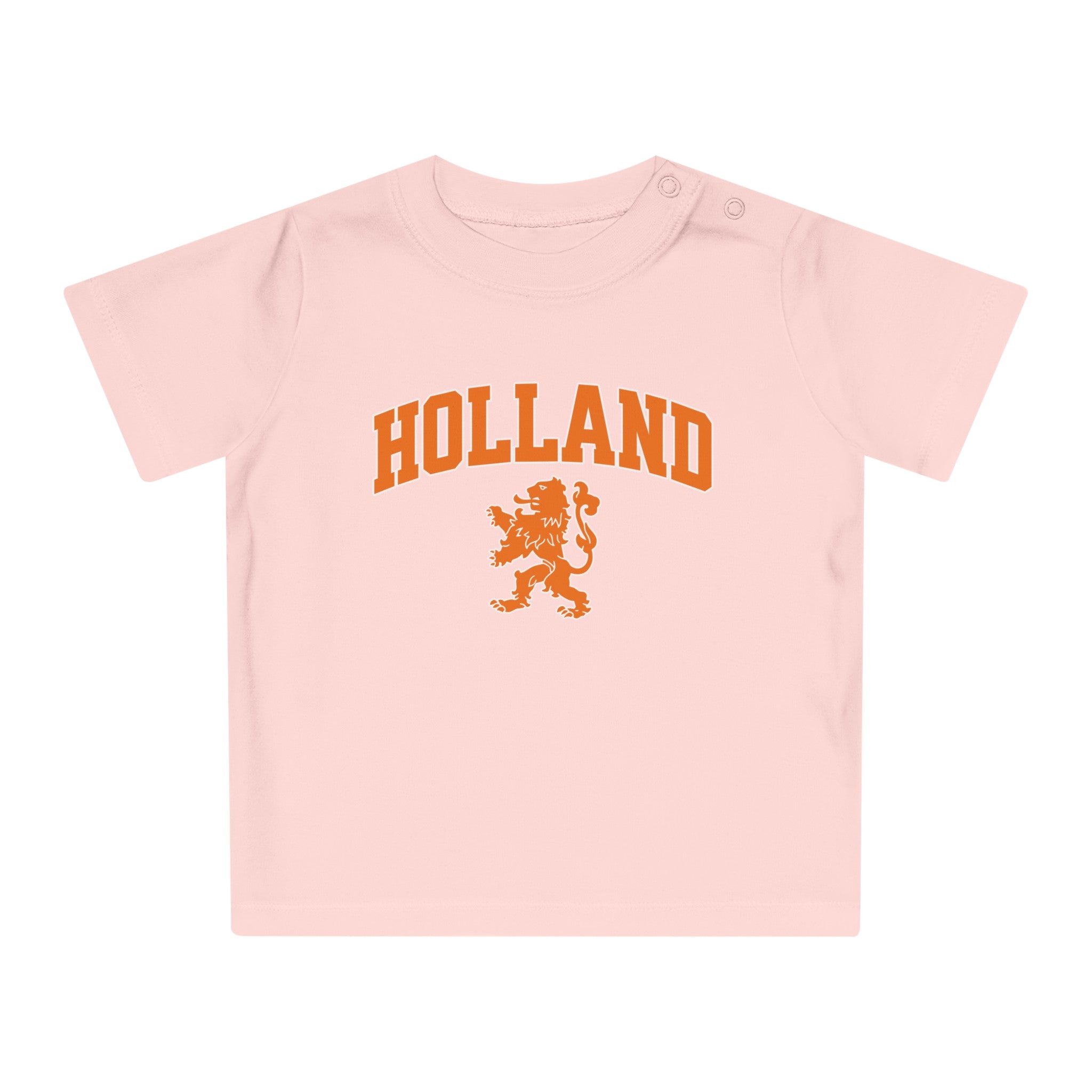 Baby T-shirt voor EK, WK en Koningsdag - Personaliseer met Naam & Rugnummer - HOLLAND met Leeuw
