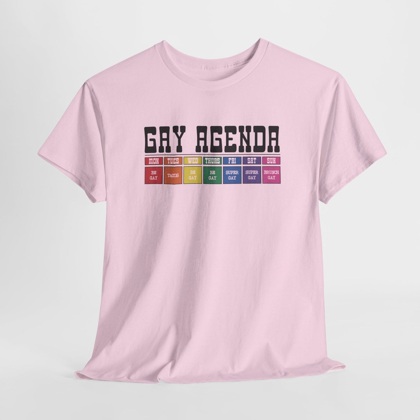 Gay Pride T-shirt - Gay Agenda (zwarte tekst) - Oversized #18