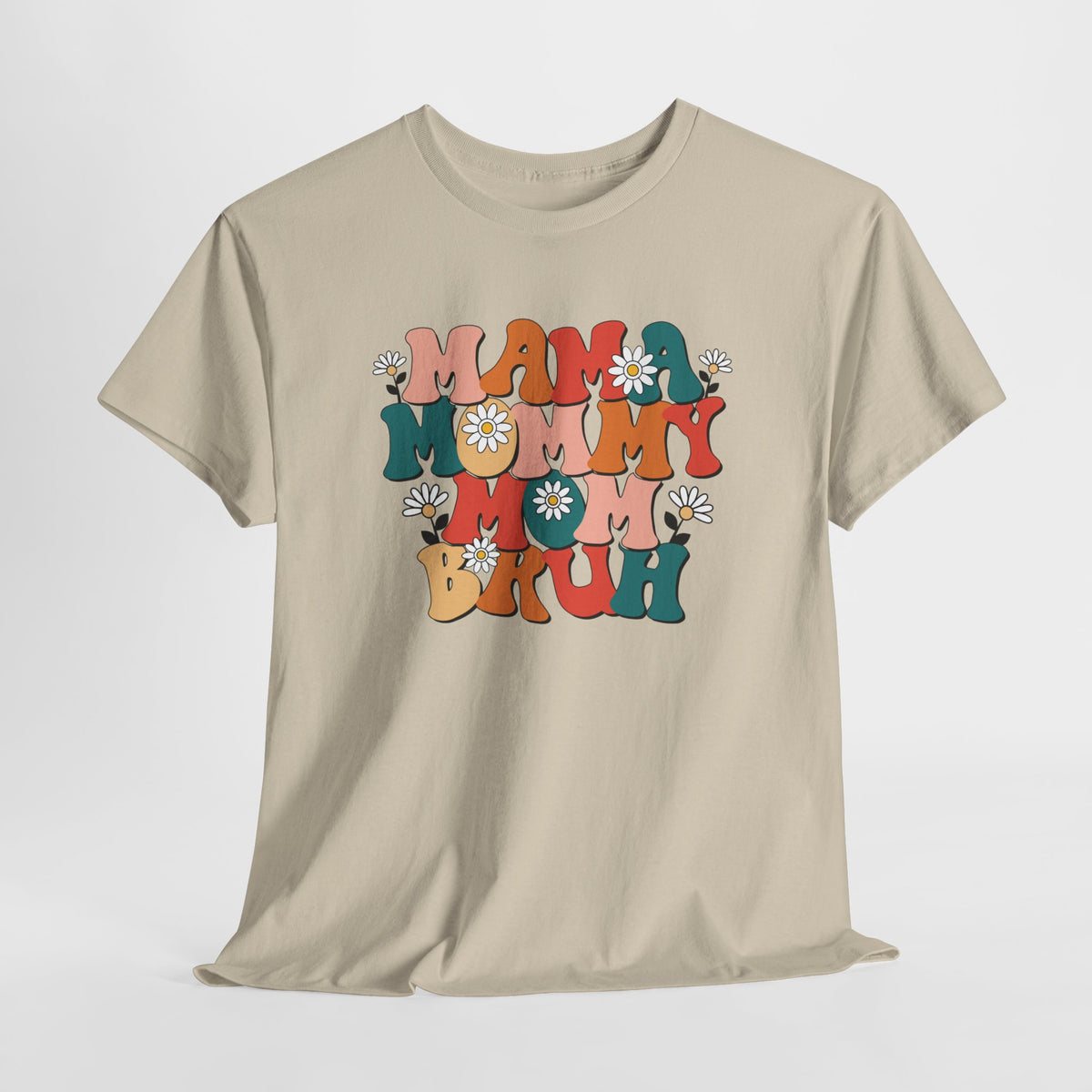 Beige oversized T-shirt met mama-mommy-bruh print op de borst