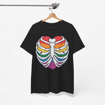 Gay Pride T-shirt - Skelet Regenbooghart - Oversized #67