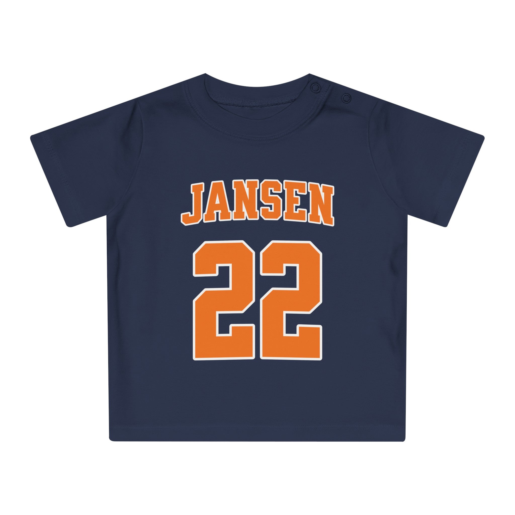 Baby T-shirt voor EK, WK en Koningsdag - Personaliseer met Naam & Rugnummer (Voorkant)