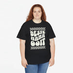 Zwarte oversized t-shirt met ronde hals en grote witte 'Beste mama ooit' print
