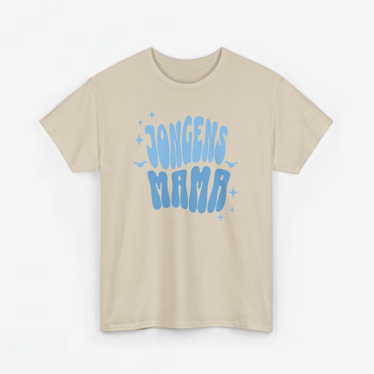 Beige T-shirt met blauwe 'MAMA'-tekstprint en sterretjes
