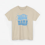 Beige T-shirt met blauwe 'MAMA'-tekstprint en sterretjes