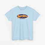 Lichtblauw T-shirt met ovale SuperMam-opdruk op de borst
