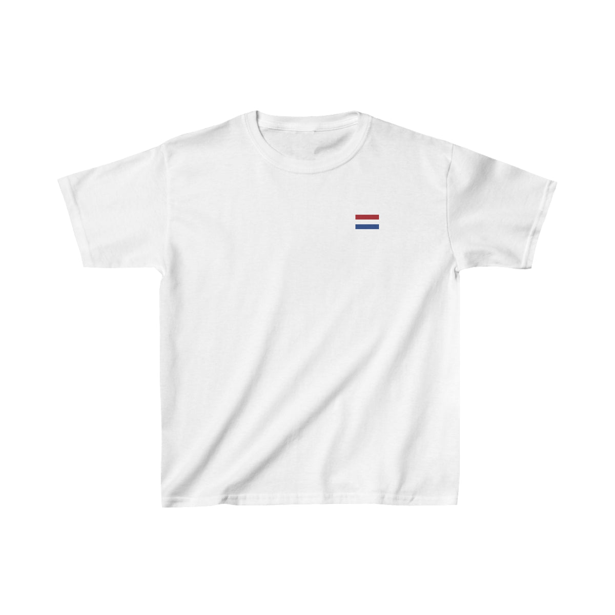 Wit kinder T-shirt met kleine Nederlandse vlag op de borst