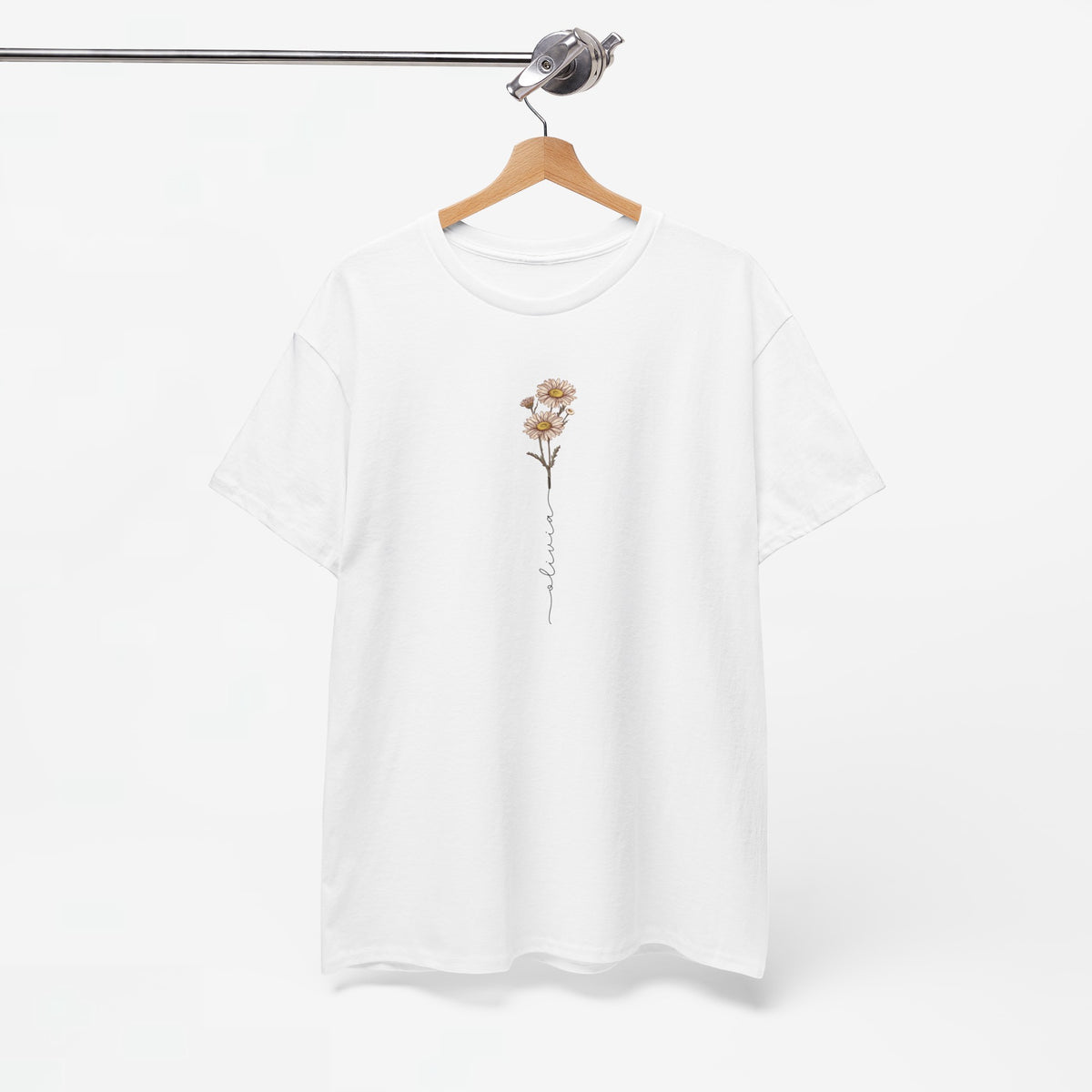 Wit T-shirt met ronde hals en bloemprint met slingerende tekstlijn