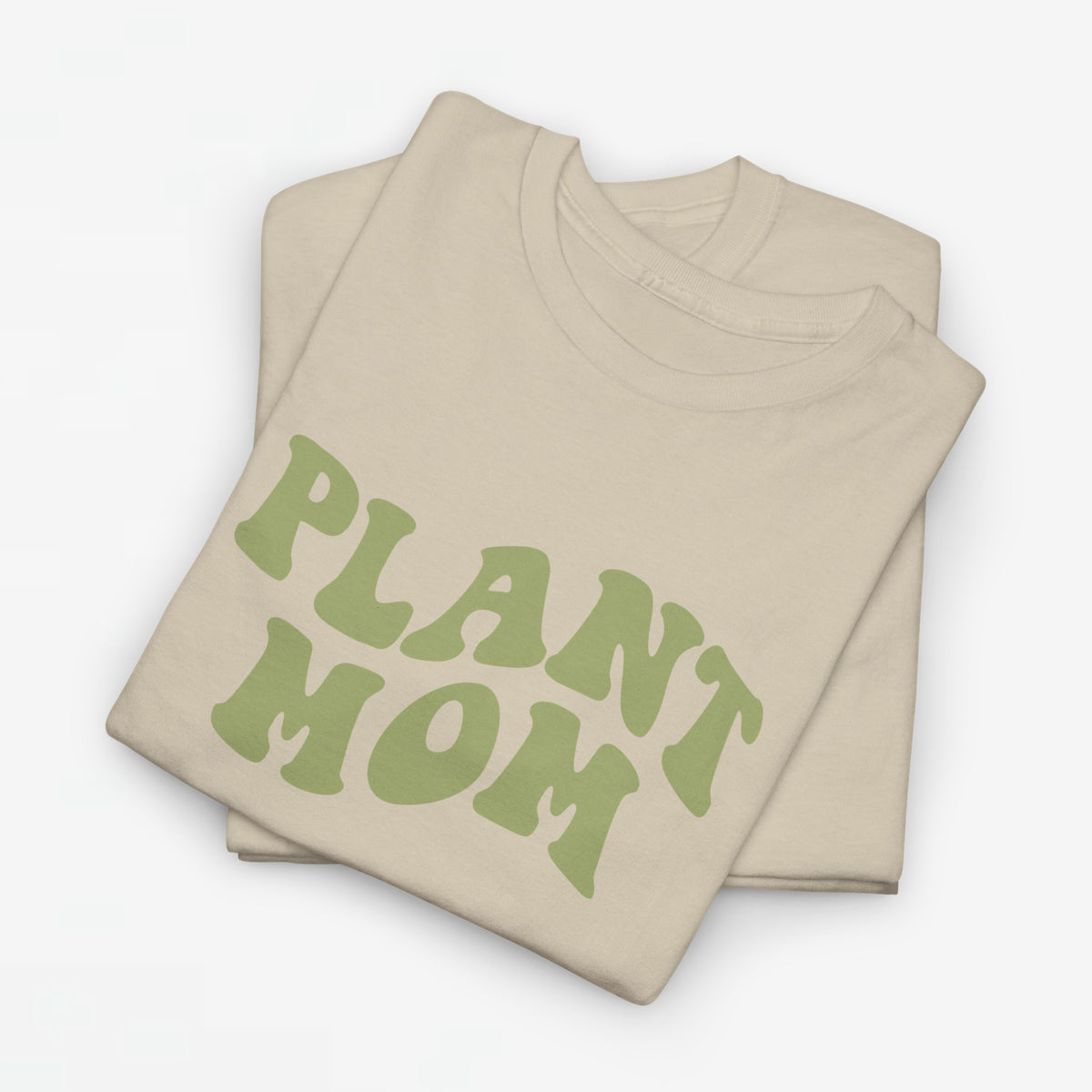 Zandkleurig oversized t-shirt met groene 'PLANT MOM' tekstprint