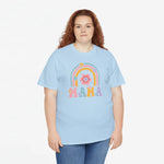 Lichtblauw oversize T-shirt met regenboog- en bloemprint en 'MAMA' onderaan