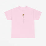 Roze T-shirt met kleine bloem- en slingerprint op de borst