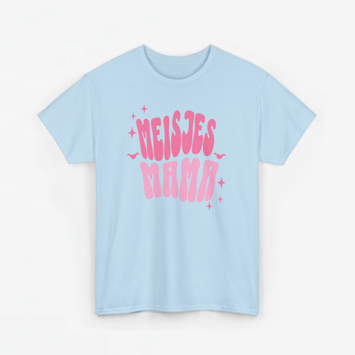 Lichtblauw meisjes T-shirt met roze tekstprint op de borst