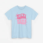 Lichtblauw meisjes T-shirt met roze tekstprint op de borst
