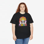 Oversized zwarte T-shirt met regenboog-paddenstoelprint op de borst