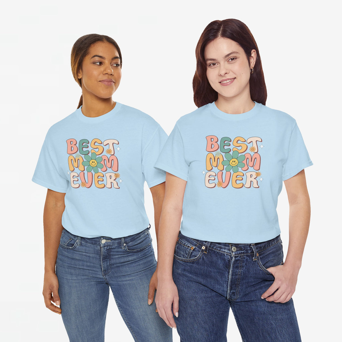 Roze oversized T-shirt met ronde hals en kleurrijke tekstprint “BEST MOM EVER”