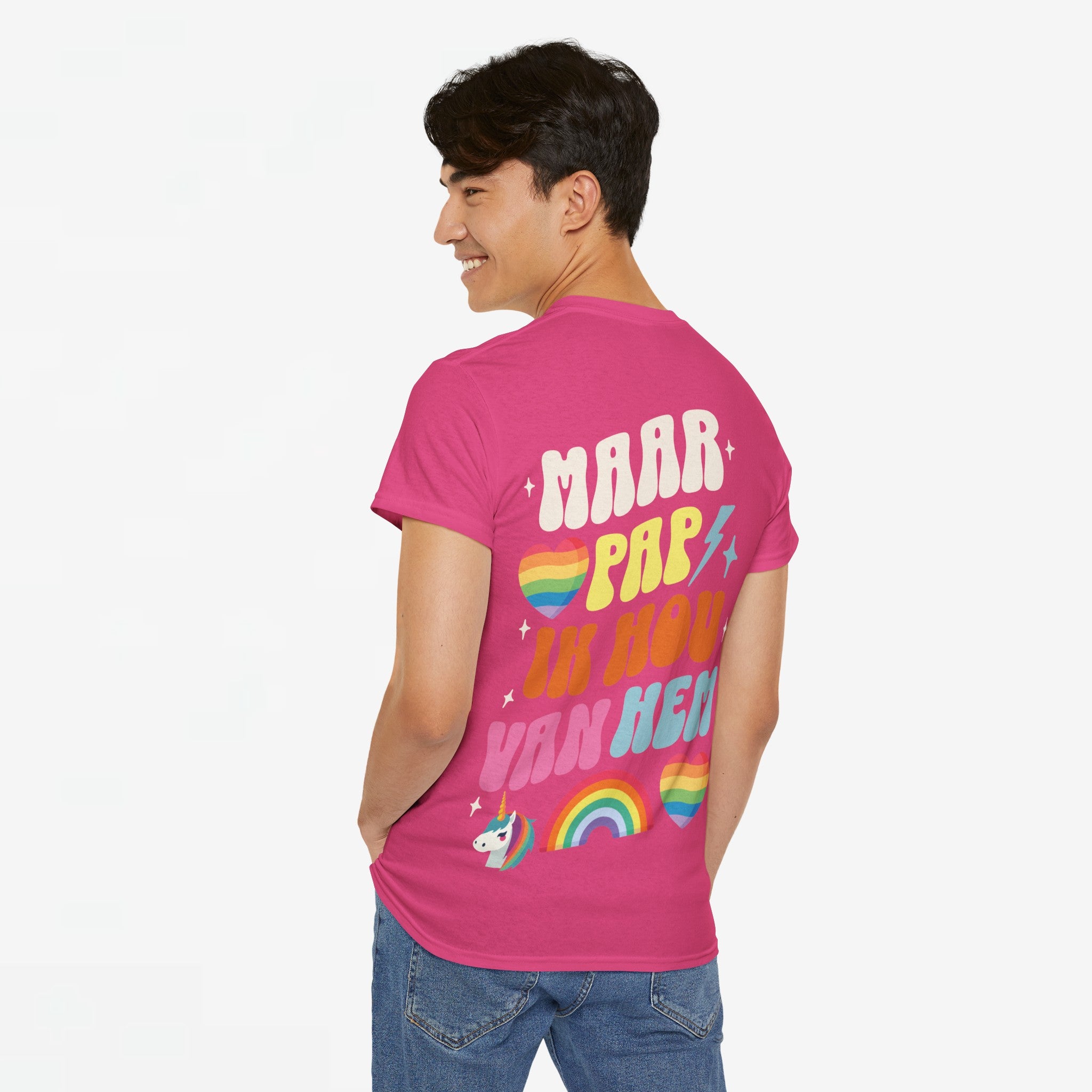 Gay Pride T-shirt -  Maar Pap, Ik Hou Van Hem Eenhoorn - Back Print  - Oversized Tee