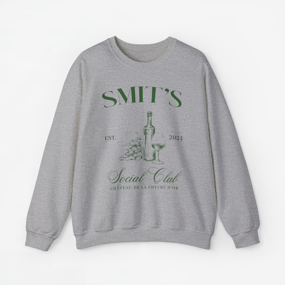 Grijze sweatshirt met print “SMIT’S Social Club” en fles/glas