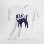 Witte T-shirt met donkerblauwe kattenprint en tekst "KAT MAMA"