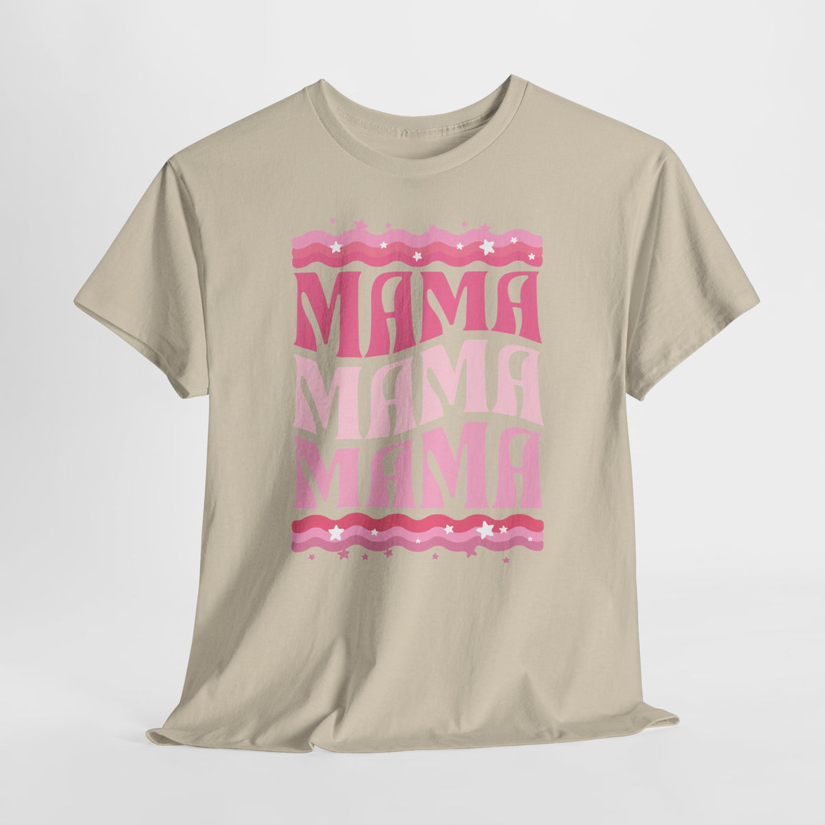 Beige oversized t-shirt met roze MAMA-print met sterren en golven
